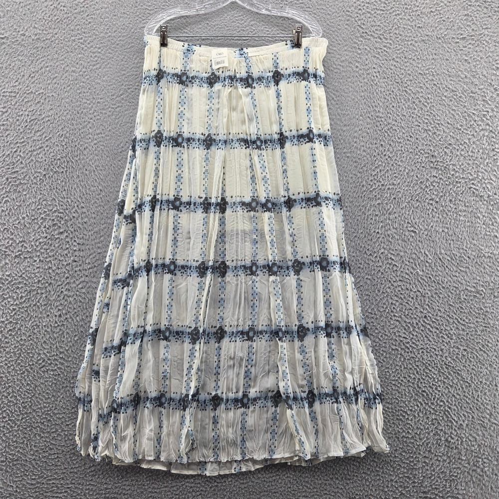 NWT Cato Womens Chiffon‎ Layered Panel Maxi Skirt 14/16W Ivory Blue Grid